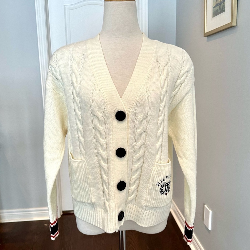 TOMMY HILFIGER Women's Varsity-Stripe Button Cardigan - Size M